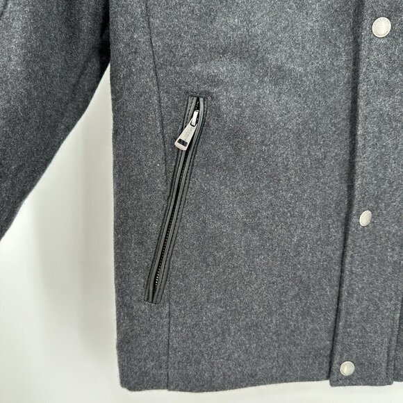 Cole Haan Mens Charcoal Gray Melton Wool Lined Trucker Medium Outdoor Jacket - Picture 3 of 11